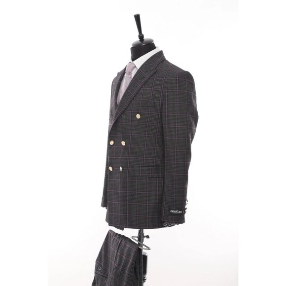 Derman Double Breasted Black Check Suit 2 Piece Suit - Picture 4 of 6